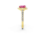 Yellow gold Heart Cut Halo Diamond Ring with Pavé Band and Three-Prong Setting_2