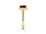 Yellow gold Heart Cut Halo Diamond Ring with Pavé Band and Three-Prong Setting_2