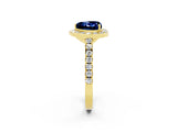 Yellow gold Heart Cut Halo Diamond Ring with Pavé Band and Three-Prong Setting_2