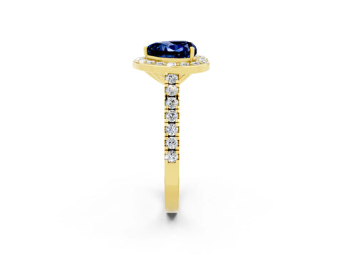 Yellow gold Heart Cut Halo Diamond Ring with Pavé Band and Three-Prong Setting_2