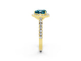 Yellow gold Heart Cut Halo Diamond Ring with Pavé Band and Three-Prong Setting_2
