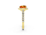 Yellow gold Heart Cut Halo Diamond Ring with Pavé Band and Three-Prong Setting_2
