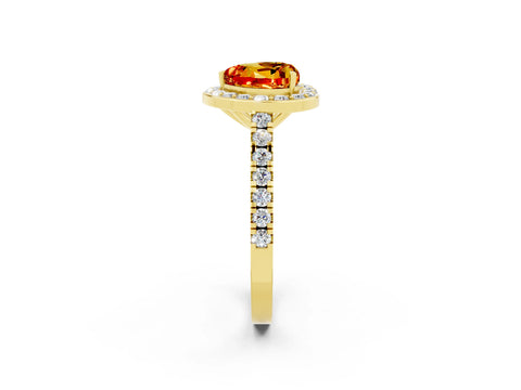 Yellow gold Heart Cut Halo Diamond Ring with Pavé Band and Three-Prong Setting_2