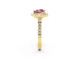 Yellow gold Heart Cut Halo Diamond Ring with Pavé Band and Three-Prong Setting_2