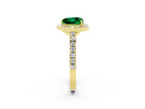 Yellow gold Heart Cut Halo Diamond Ring with Pavé Band and Three-Prong Setting_2