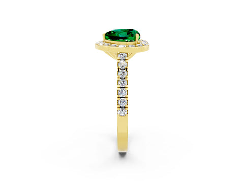 Yellow gold Heart Cut Halo Diamond Ring with Pavé Band and Three-Prong Setting_2