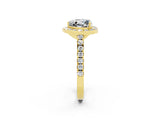 Yellow gold Heart Cut Halo Diamond Ring with Pavé Band and Three-Prong Setting_2