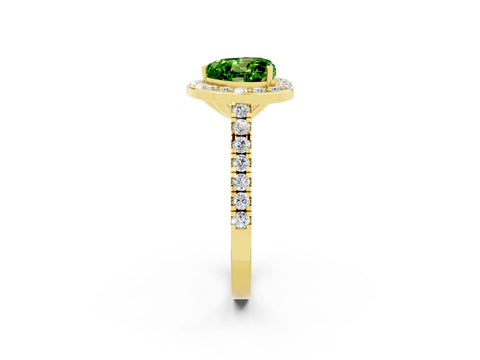 Yellow gold Heart Cut Halo Diamond Ring with Pavé Band and Three-Prong Setting_2