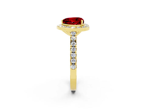 Yellow gold Heart Cut Halo Diamond Ring with Pavé Band and Three-Prong Setting_2