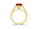 Yellow gold Heart Cut Halo Diamond Ring with Pavé Band and Three-Prong Setting_3
