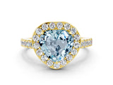 Yellow gold Heart Cut Halo Diamond Ring with Pavé Band and Three-Prong Setting