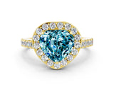 Yellow gold Heart Cut Halo Diamond Ring with Pavé Band and Three-Prong Setting