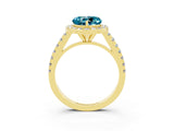 Yellow gold Heart Cut Halo Diamond Ring with Pavé Band and Three-Prong Setting_3