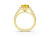 Yellow gold Heart Cut Halo Diamond Ring with Pavé Band and Three-Prong Setting_3