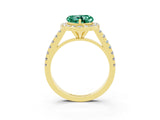 Yellow gold Heart Cut Halo Diamond Ring with Pavé Band and Three-Prong Setting_3