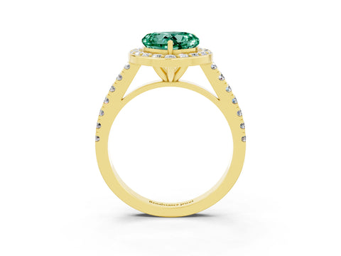 Yellow gold Heart Cut Halo Diamond Ring with Pavé Band and Three-Prong Setting_3