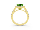 Yellow gold Heart Cut Halo Diamond Ring with Pavé Band and Three-Prong Setting_3