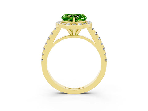 Yellow gold Heart Cut Halo Diamond Ring with Pavé Band and Three-Prong Setting_3