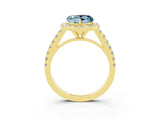 Yellow gold Heart Cut Halo Diamond Ring with Pavé Band and Three-Prong Setting_3
