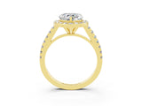 Yellow gold Heart Cut Halo Diamond Ring with Pavé Band and Three-Prong Setting_3