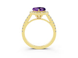 Yellow gold Heart Cut Halo Diamond Ring with Pavé Band and Three-Prong Setting_3