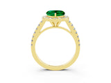 Yellow gold Heart Cut Halo Diamond Ring with Pavé Band and Three-Prong Setting_3
