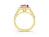Yellow gold Heart Cut Halo Diamond Ring with Pavé Band and Three-Prong Setting_3