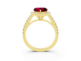 Yellow gold Heart Cut Halo Diamond Ring with Pavé Band and Three-Prong Setting_3