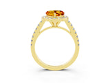 Yellow gold Heart Cut Halo Diamond Ring with Pavé Band and Three-Prong Setting_3