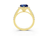 Yellow gold Heart Cut Halo Diamond Ring with Pavé Band and Three-Prong Setting_3