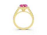 Yellow gold Heart Cut Halo Diamond Ring with Pavé Band and Three-Prong Setting_3