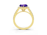 Yellow gold Heart Cut Halo Diamond Ring with Pavé Band and Three-Prong Setting_3
