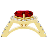 Yellow gold Heart Cut Halo Diamond Ring with Pavé Band and Three-Prong Setting_4