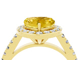 Yellow gold Heart Cut Halo Diamond Ring with Pavé Band and Three-Prong Setting_4