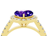 Yellow gold Heart Cut Halo Diamond Ring with Pavé Band and Three-Prong Setting_4