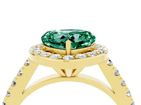 Yellow gold Heart Cut Halo Diamond Ring with Pavé Band and Three-Prong Setting_4