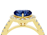 Yellow gold Heart Cut Halo Diamond Ring with Pavé Band and Three-Prong Setting_4