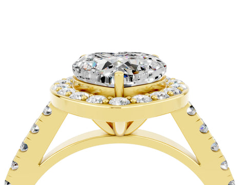 Yellow gold Heart Cut Halo Diamond Ring with Pavé Band and Three-Prong Setting_4