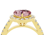 Yellow gold Heart Cut Halo Diamond Ring with Pavé Band and Three-Prong Setting_4