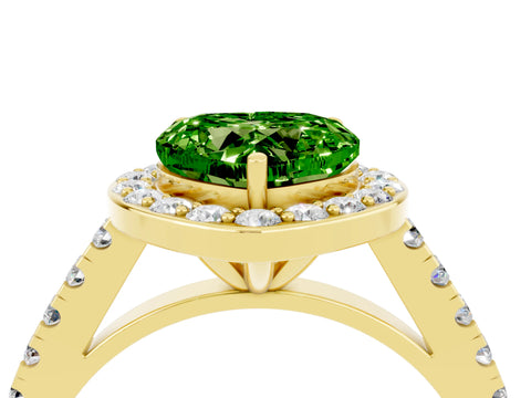 Yellow gold Heart Cut Halo Diamond Ring with Pavé Band and Three-Prong Setting_4