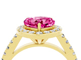 Yellow gold Heart Cut Halo Diamond Ring with Pavé Band and Three-Prong Setting_4