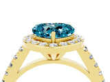 Yellow gold Heart Cut Halo Diamond Ring with Pavé Band and Three-Prong Setting_4