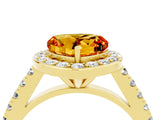 Yellow gold Heart Cut Halo Diamond Ring with Pavé Band and Three-Prong Setting_4