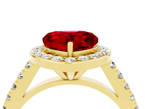 Yellow gold Heart Cut Halo Diamond Ring with Pavé Band and Three-Prong Setting_4