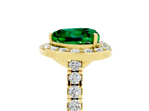 Yellow gold Heart Cut Halo Diamond Ring with Pavé Band and Three-Prong Setting_5