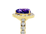 Yellow gold Heart Cut Halo Diamond Ring with Pavé Band and Three-Prong Setting_5
