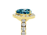 Yellow gold Heart Cut Halo Diamond Ring with Pavé Band and Three-Prong Setting_5