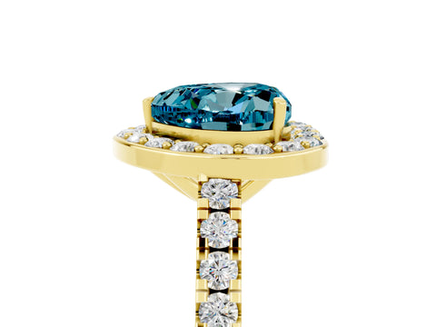 Yellow gold Heart Cut Halo Diamond Ring with Pavé Band and Three-Prong Setting_5
