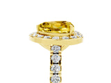 Yellow gold Heart Cut Halo Diamond Ring with Pavé Band and Three-Prong Setting_5