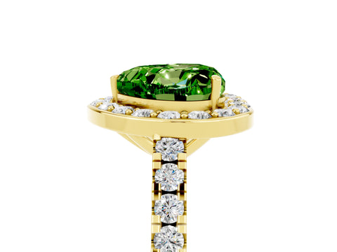 Yellow gold Heart Cut Halo Diamond Ring with Pavé Band and Three-Prong Setting_5